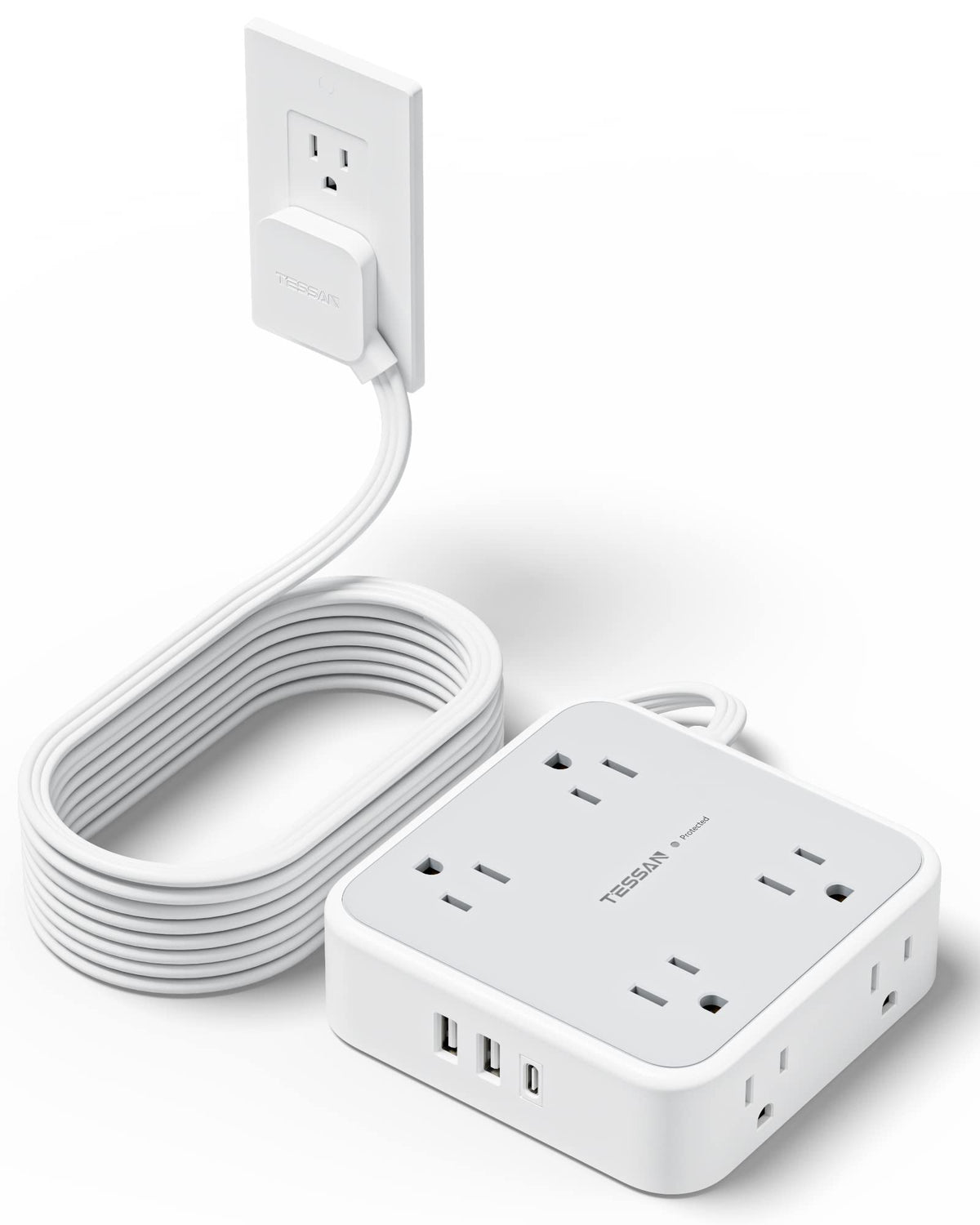TESSAN front view showing eight outlets and three USB ports for flexible charging