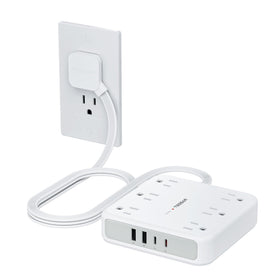 TESSAN front view showing six outlets and four USB ports for compact charging