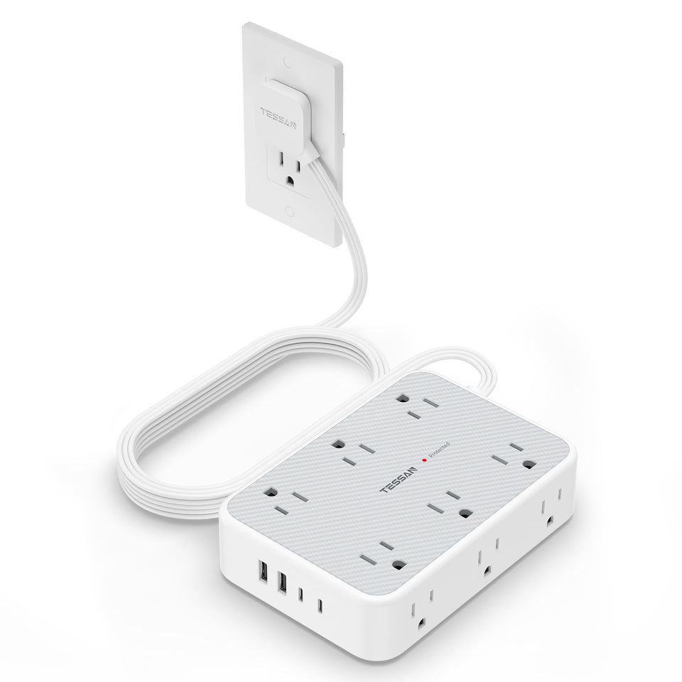 TESSAN front view showing 12 outlets and 4 USB ports for high-capacity charging