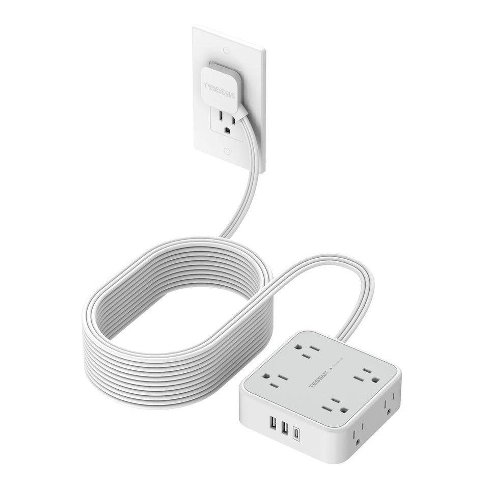 TESSAN front view showing eight outlets and three USB ports for versatile charging