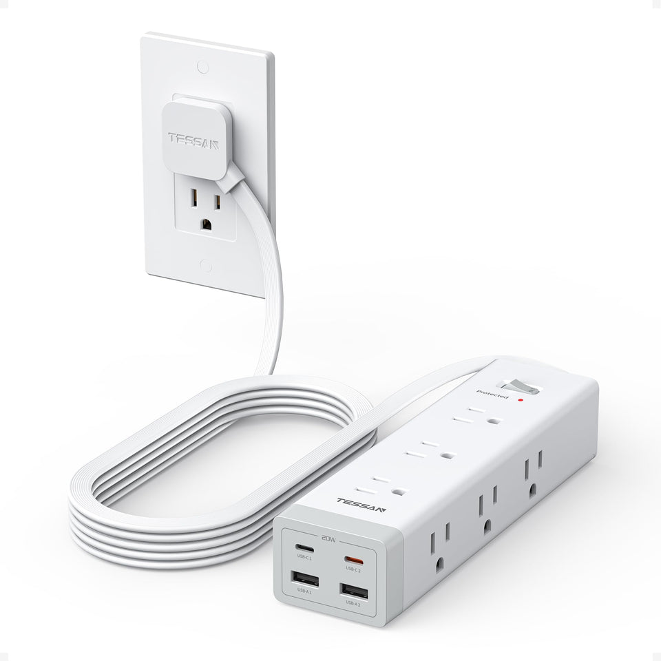 TESSAN front view showing nine outlets and USB ports, organized charging benefit