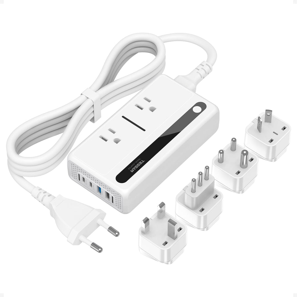 TESSAN front view showing AC outlets and USB ports for versatile charging