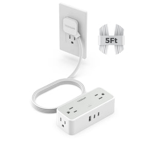 TESSAN front view of slim power strip showing compact layout and space saving
