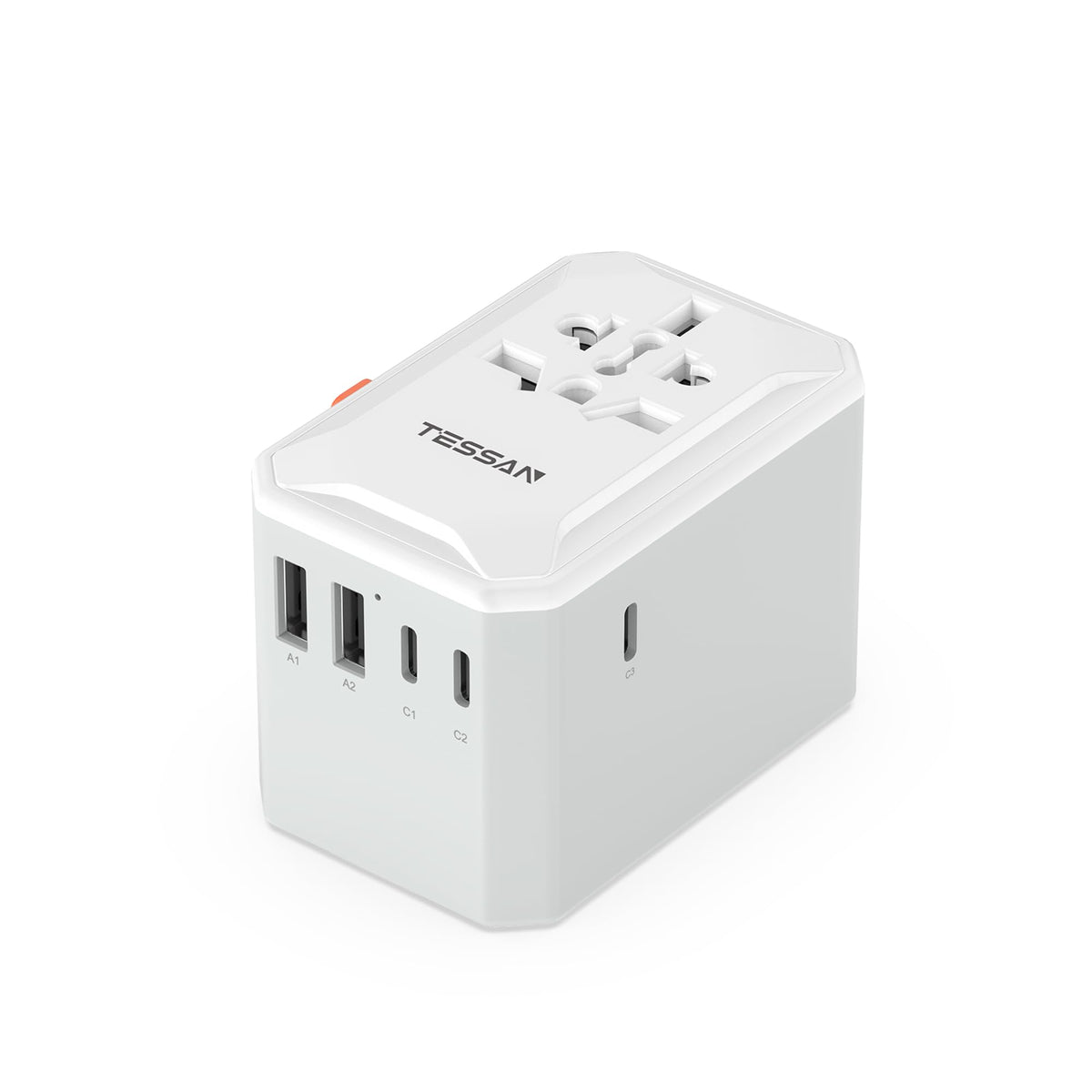 TESSAN front view showing integrated plugs and compact design for travel convenience