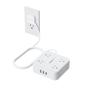 TESSAN front view of white power strip showing outlets and switch for easy organization