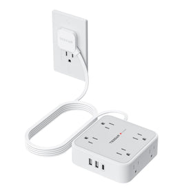 TESSAN front view power strip showing 8 outlets and 3 USB ports for efficient charging