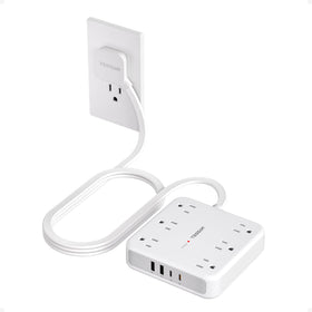 TESSAN front view of the power strip showing outlets and USB ports for organized charging
