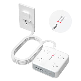 TESSAN front view power strip showing outlets and USB ports for organized charging