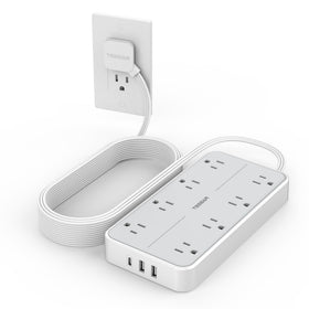 TESSAN front view of power strip showing outlets and USB ports for organized charging