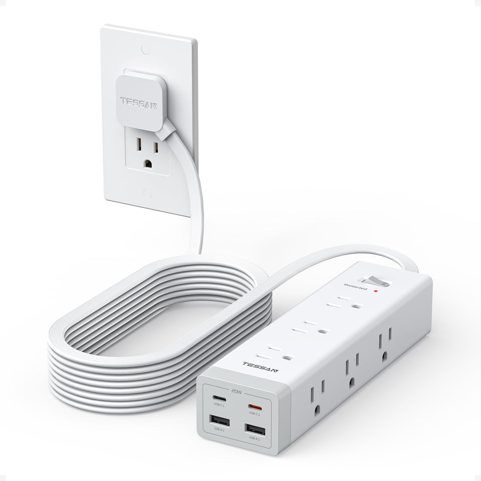 TESSAN front view showing 9 outlets and 4 USB ports for versatile charging