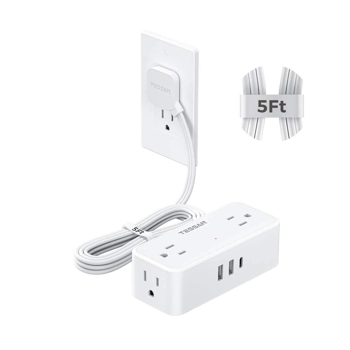 TESSAN front view showing outlets and USB ports for versatile charging