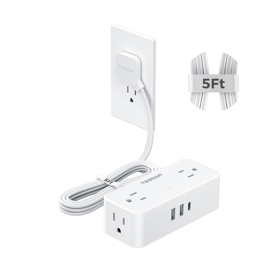 TESSAN front view showing outlets and USB ports for versatile charging