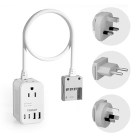 TESSAN front view showing adapters and compact converter for easy travel charging