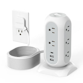 TESSAN front view of tower power strip showing outlets and stable base for organized charging