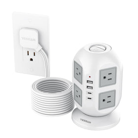 TESSAN front view of tower showing outlets and USB ports for versatile charging