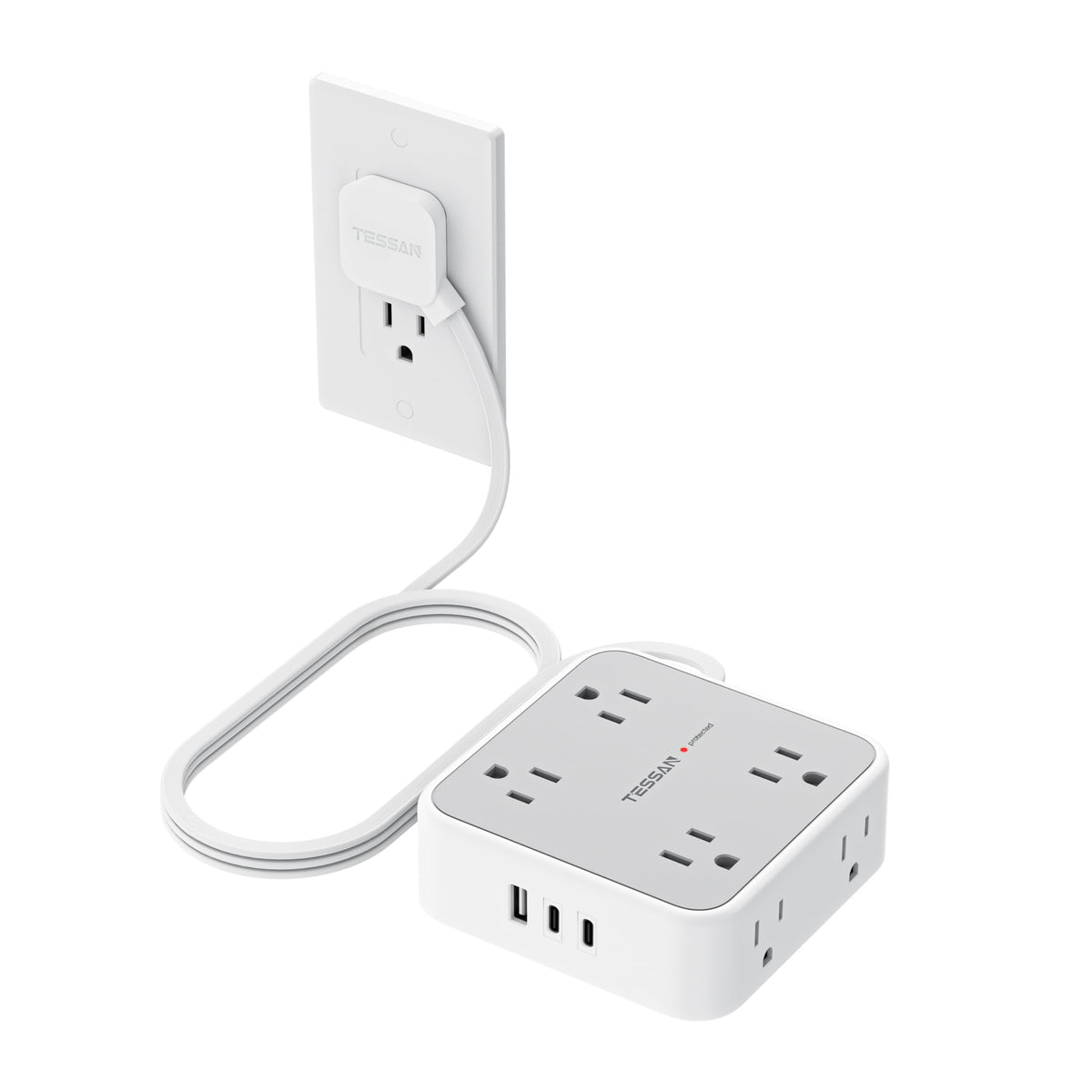 TESSAN front view with multiple devices plugged and organized benefit tidy charging