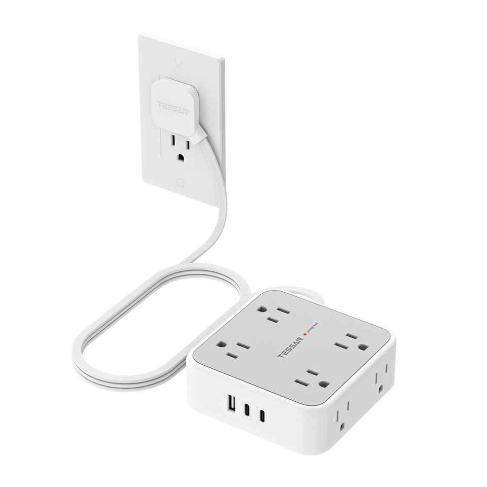 TESSAN front view with multiple devices plugged and organized benefit tidy charging
