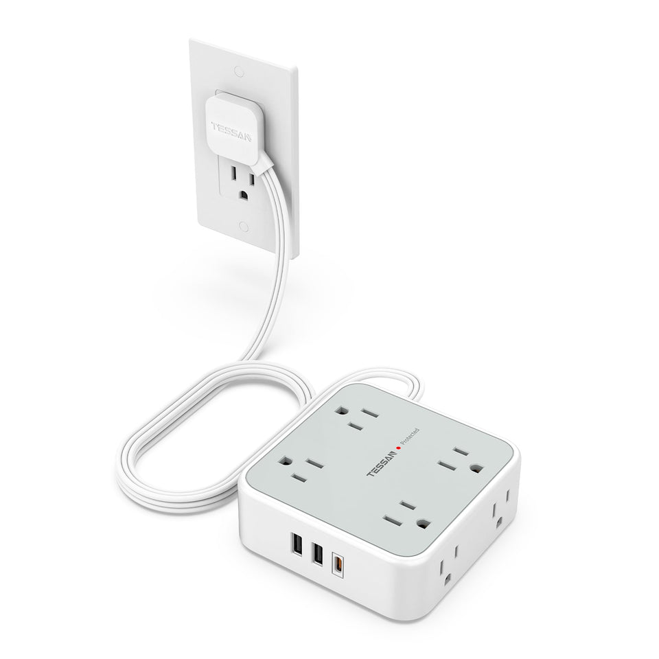 TESSAN front view showing eight outlets and three USB ports for organized charging