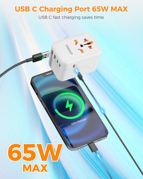 TESSAN plugged into an airport socket charging multiple devices on the go