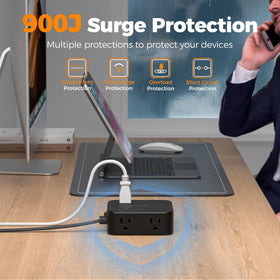 TESSAN powering laptop and phone on desk showing organized charging