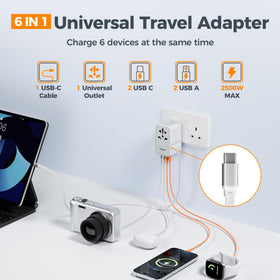 TESSAN adapter plugged into hotel socket charging multiple devices for reliable power