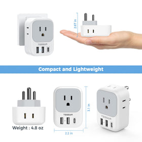 TESSAN India Type D adapter compact design fits in luggage