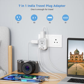 TESSAN India Type D adapter with four US outlets in active use