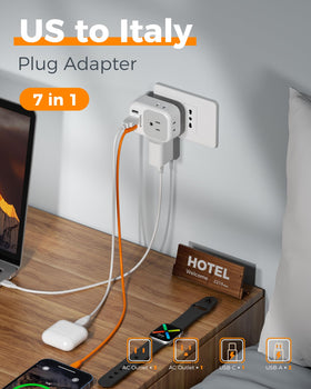TESSAN Italy travel plug adapter three USB ports for multiple devices