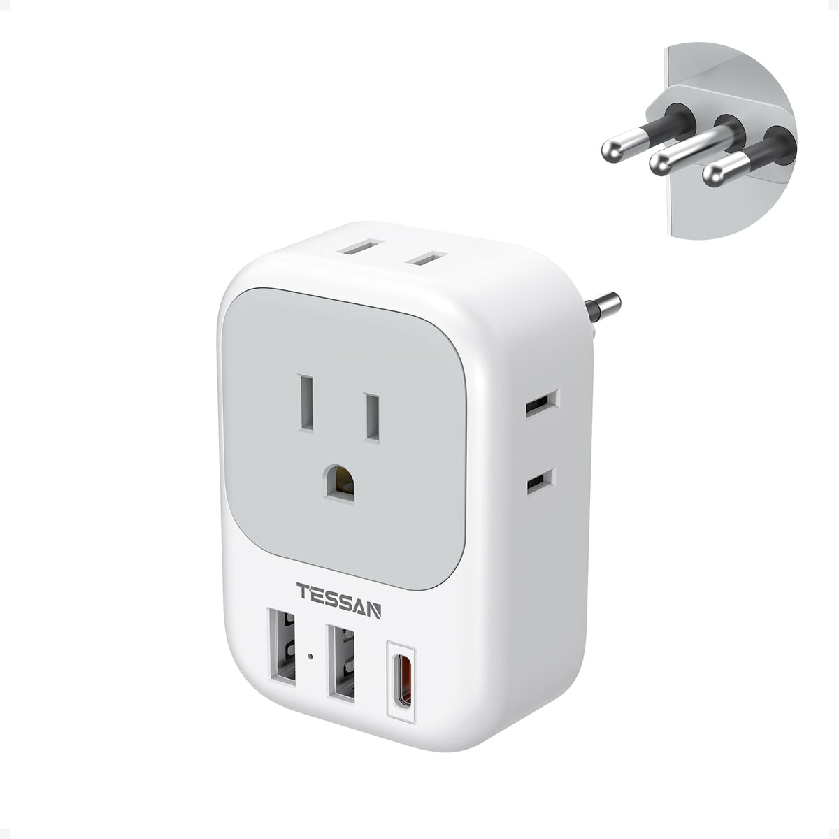TESSAN Italy travel plug adapter with four outlets for versatile charging on trips