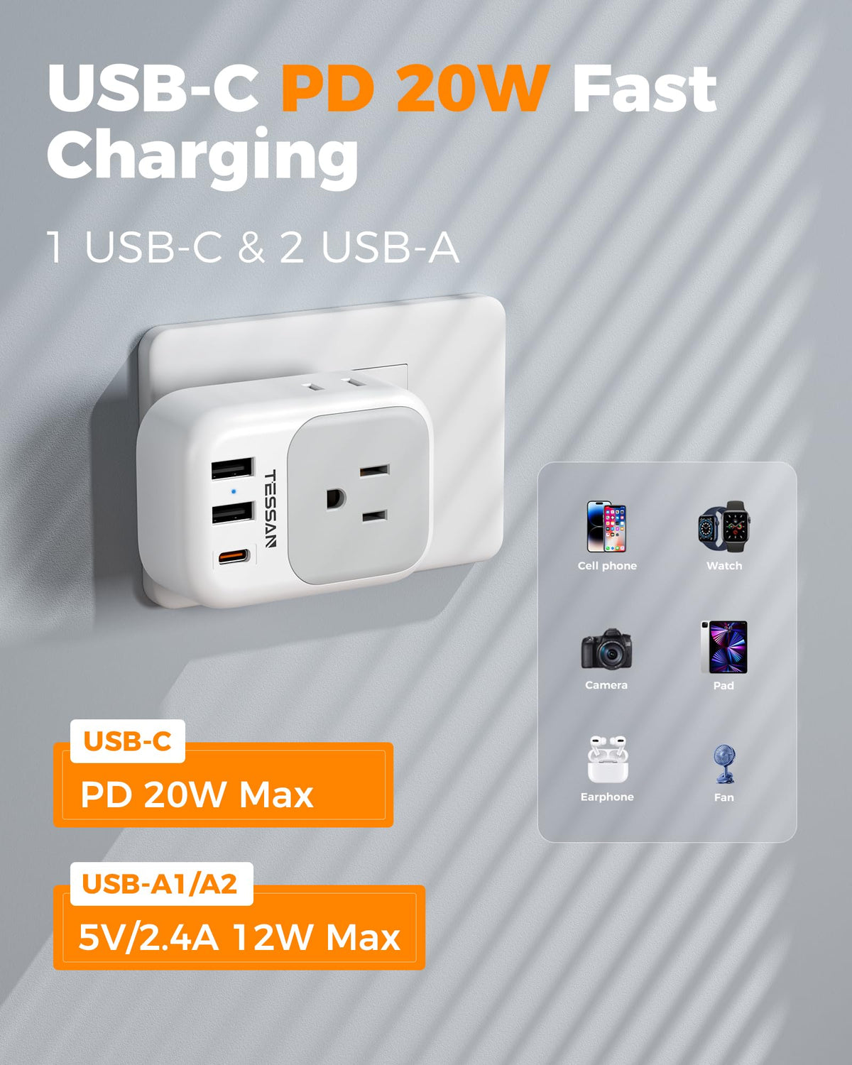 TESSAN Italy travel plug adapter seven-in-one hub for travel use