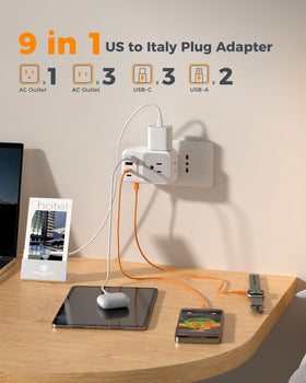 TESSAN 9-in-1 Italy adapter charges up to nine devices simultaneously