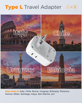 TESSAN Italy travel plug adapter USB-C 20W fast charging for smartphones