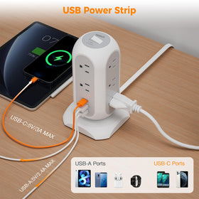 TESSAN closeup of product label and safety specs verifying surge protection features