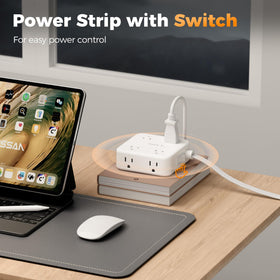 TESSAN powering laptop phone and speakers on a desk for organized charging
