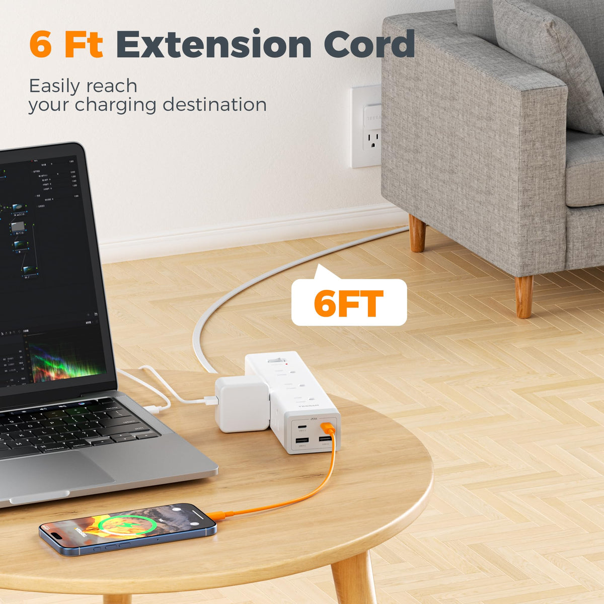 TESSAN mountable power strip ready to install on a wall or bench.