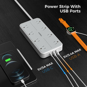 TESSAN mounted under desk to free desktop space and keep cords tidy