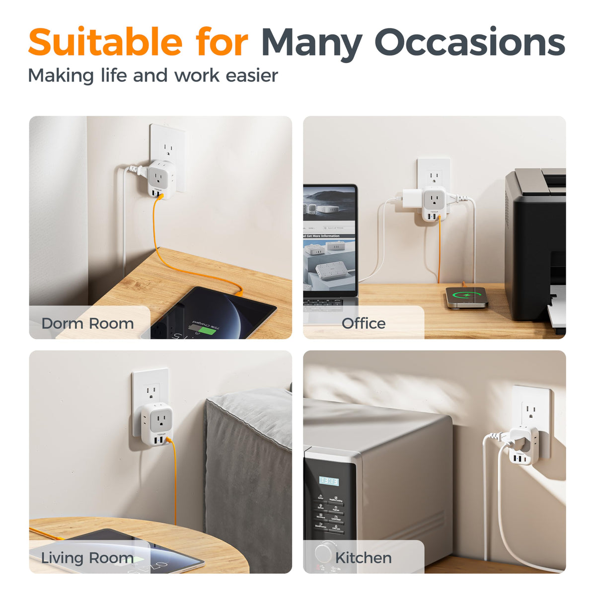 TESSAN USB ports power multiple devices at once with minimal clutter.