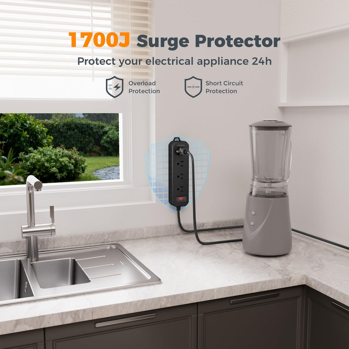 TESSAN surge protector 1700J protecting electronics from surges outdoors