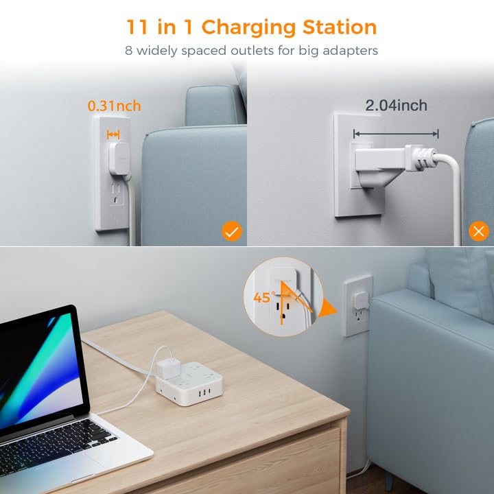TESSAN widely spaced outlets accommodating large adapters without blocking