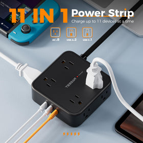 TESSAN closeup of AC outlets and USB ports for versatile charging