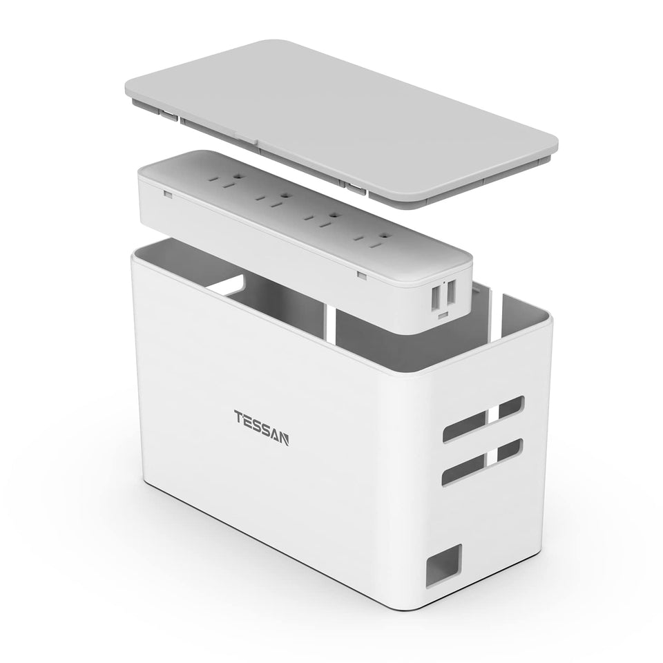 TESSAN Power Strip Box front view keeps cords neat and accessible.