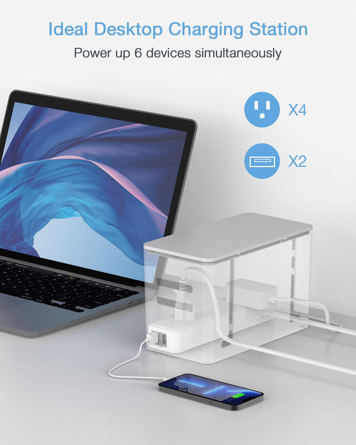 TESSAN Power Strip Box side view highlights compact cord management.