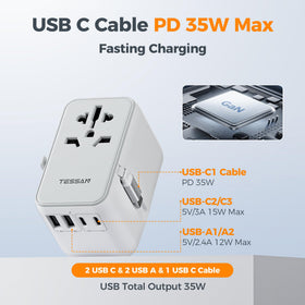 TESSAN retractable USB‑C cable extended demonstrating tidy cord storage and PD charging