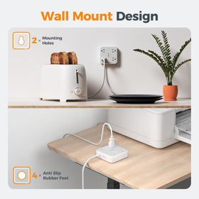 TESSAN non-slip rubber feet stabilize the power strip