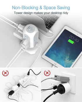TESSAN tower next to smartphone showing compact scale and space‑saving design