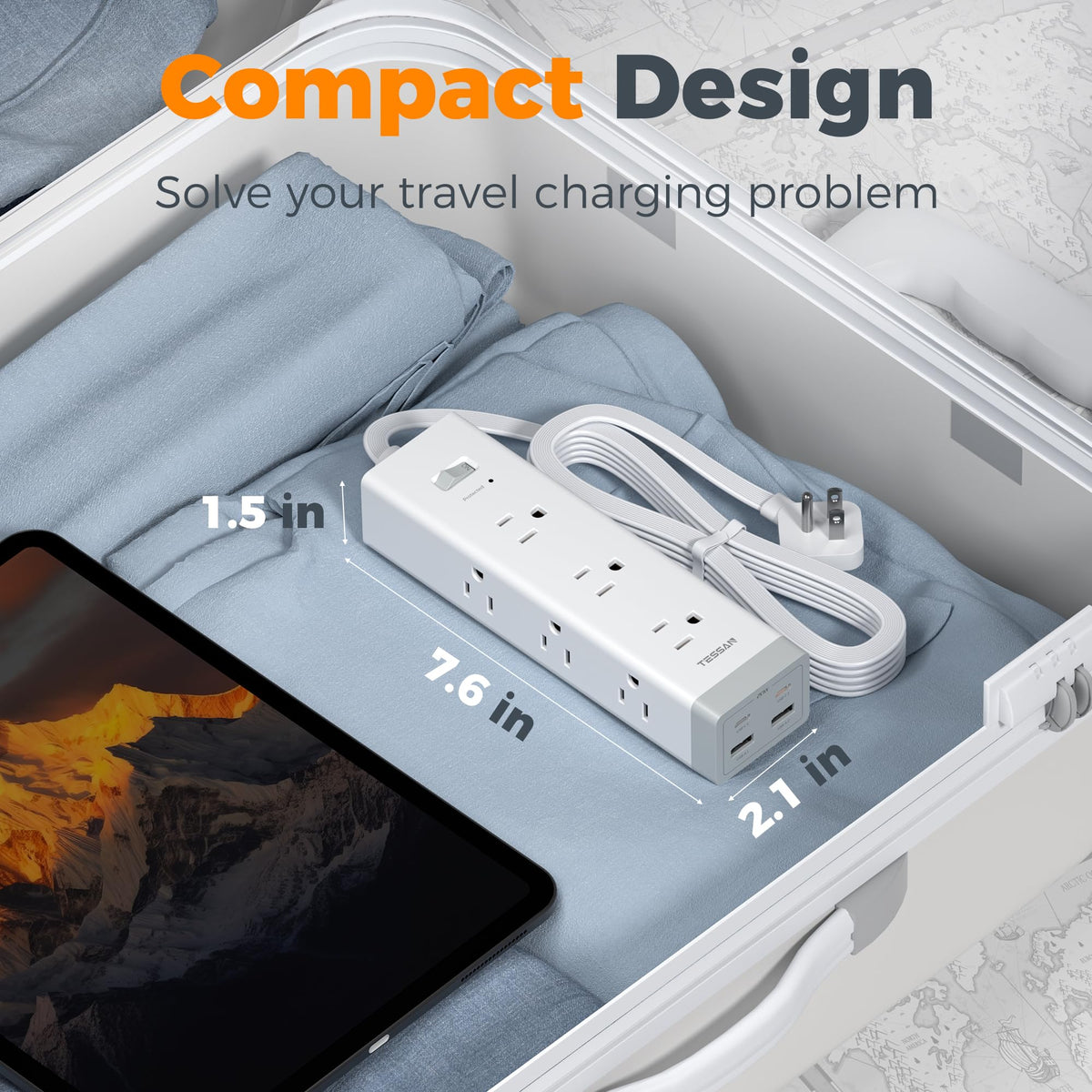 TESSAN next to smartphone showing scale, compact size benefit