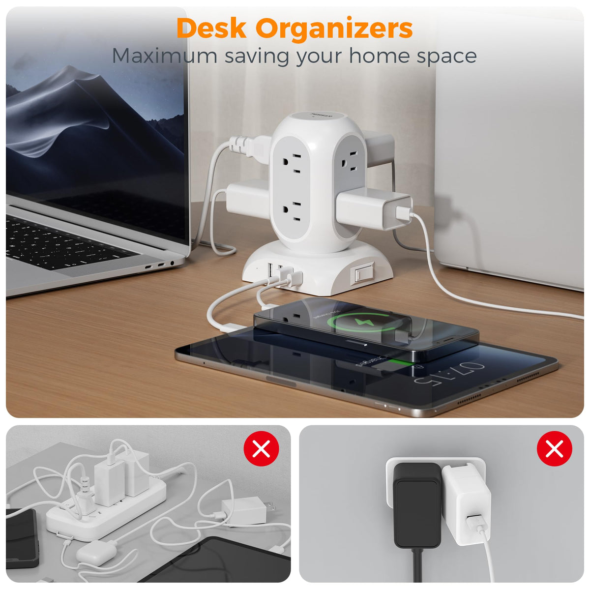 TESSAN next to devices showing scale and capacity to power multiple electronics