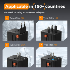 TESSAN side plugs extended showing international adapters for versatile travel