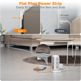 TESSAN side profile displaying the 15ft flat extension cord for flexible placement