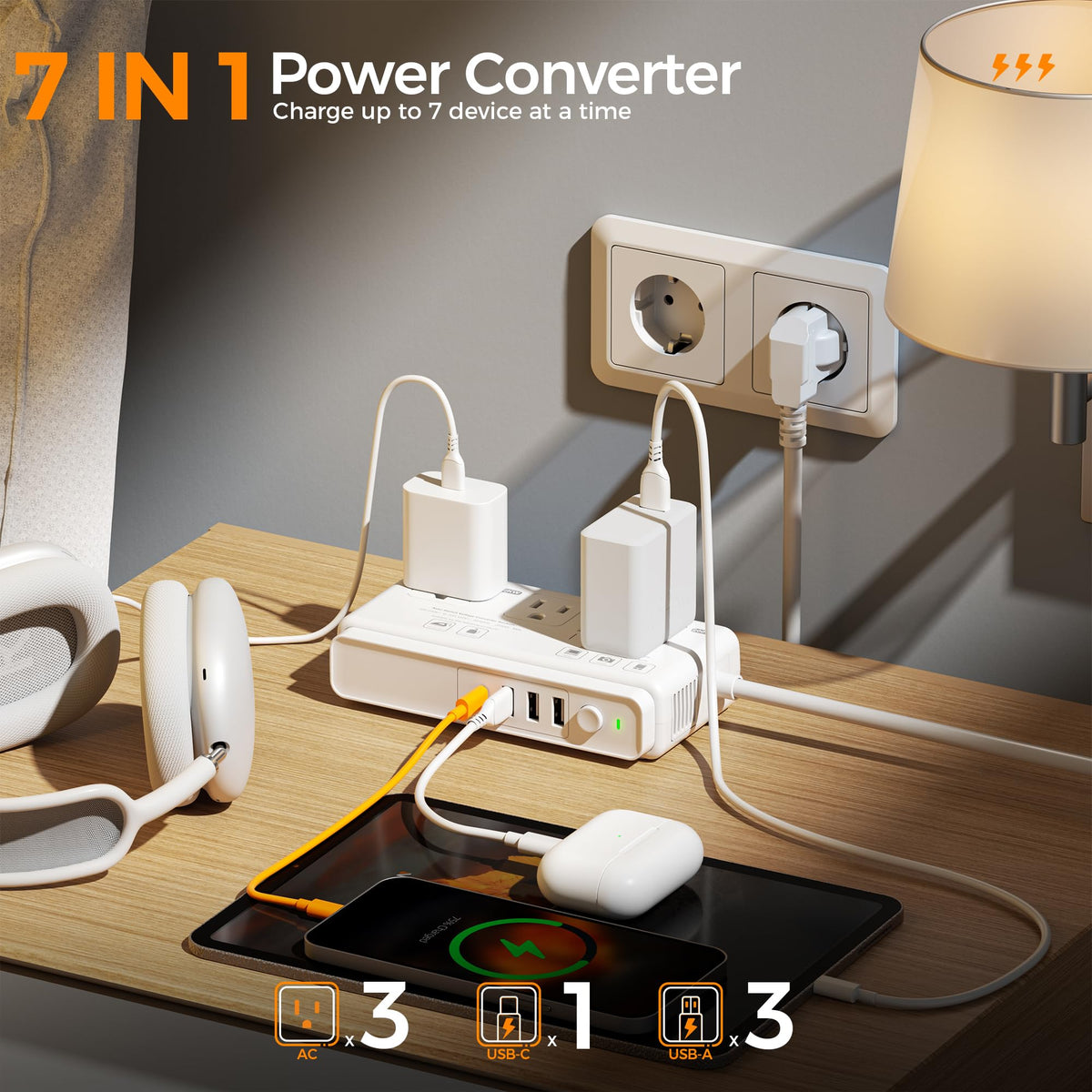 TESSAN side view with cord demonstrating compact portability advantage